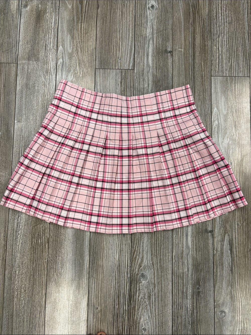 No Boundaries Pink Plaid Pleated Skater Skirt